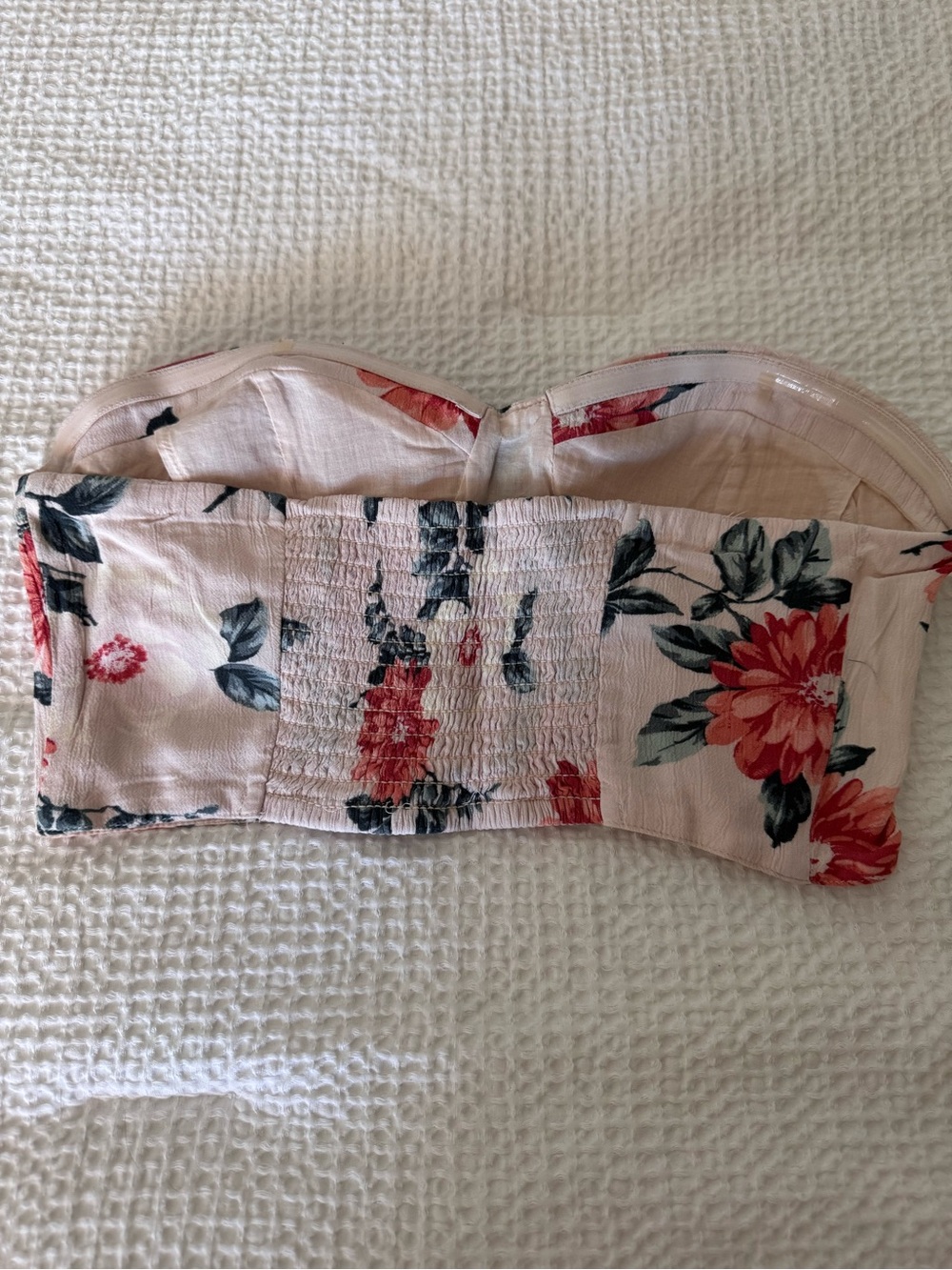 American Eagle Floral Strapless Bustier Crop Top - Blush Pink with pink Flowers - Picture 4 of 6